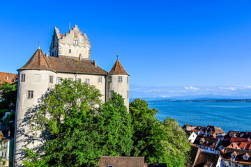 Meersburg, Burg, Altes Schloss, Aussichtspunkt, Oberstadt, Altstadt, Altstadthäuser, Unterstadttor, Bodensee, Baden-Württemberg, Sommer, Deutschland