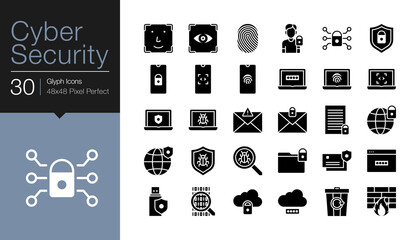 Cyber security icons. Glyphs design. Vector illustration.