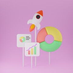 3D Financial report chart. Data analysis for business startup concept. 3d render illustration.