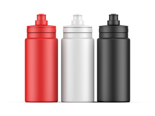Sport blank sipper bottles for water isolated on white background for mock up and template design. 3d render illustration.