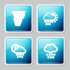 Set line Tornado, Cloudy with snow, snow, rain, moon and and icon. Vector