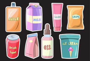 set of cosmetic products and fast food packet