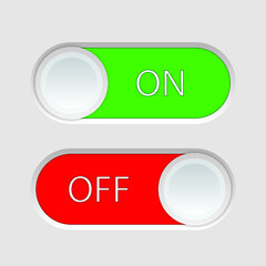 On and Off slider buttons isolated on a white background
