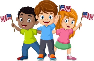 Group of children holding USA flags