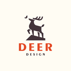 Deer with butterfly modern logo design icon vector.