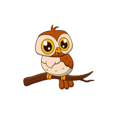 Vector cartoon cute owl on a branch