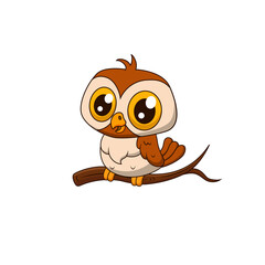 Vector cartoon little owl on a branch