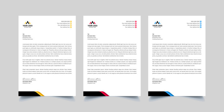 Modern corporate business letterhead design template with red, yellow and black color.