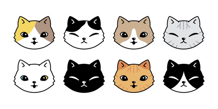 cat vector icon kitten calico logo face head breed character cartoon symbol illustration doodle design isolated clip art