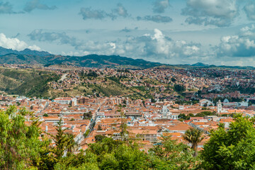 Fototapeta na wymiar Panoramic view of the city of Sucre, Bolivia from Recoleta Monastery viewpoint