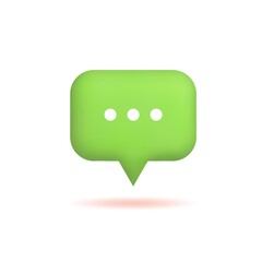 3d social media notification, speech bubble with three white dots, ellipsis. Button isolated on white background, vector illustration