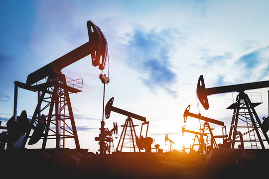 Oil pump jack work on oilfield petroleum extraction