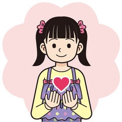 ハートを持つツインテールの女の子＿線画