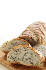 Sliced sesame French bread with copy space