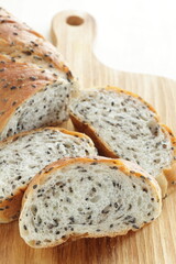 Sliced sesame French bread with copy space