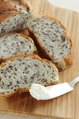 Sliced sesame French bread with copy space