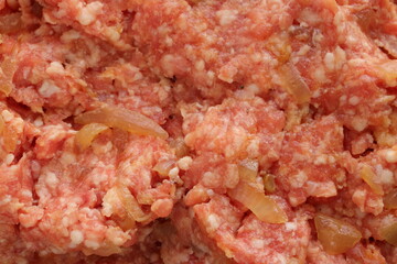 minced pork and beef with fried onion for hamburger patty cooking ingredient