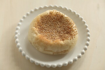 Asian food dumpling, vegetable in sesame bun for homemade breakfast