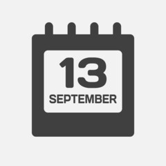 Icon day date 13 September, template calendar page