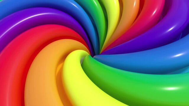 Bright spinning rainbow swirl. Colorful seamless looping abstract vortex.