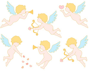 キューピットのイラストセット　カラー線あり