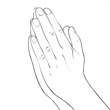 Praying hands isolated on a white background. Vector stock illustration of hands during prayer. Hand drawn minimalism style image.