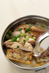 Homemade chicken and fried egg with rice lunch box for asian food image