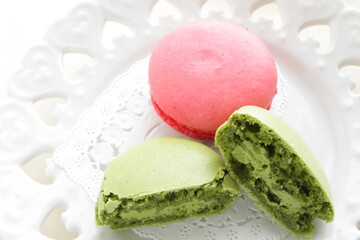 Green and pink macaron for gourmet dessert image