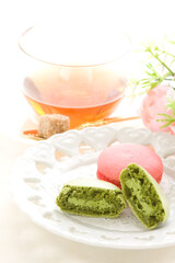 Green and pink macaron for gourmet dessert image