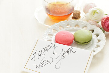 Green and pink macaron for gourmet dessert image