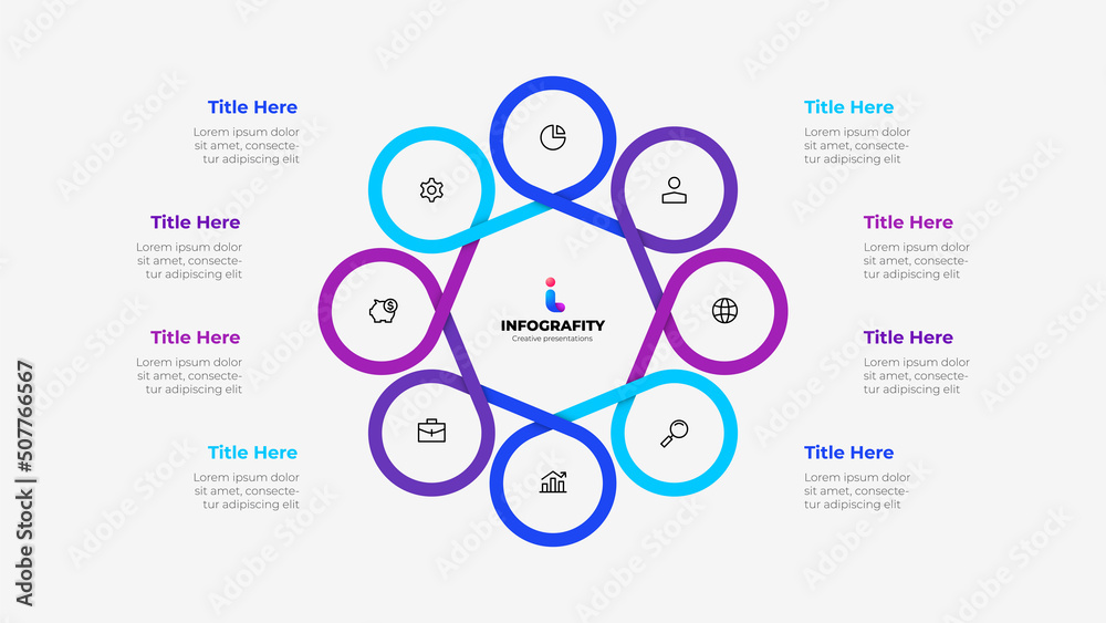 Fototapete infographic cyclic diagram with 8 elements. concept of eight steps or options of business cycle. vec