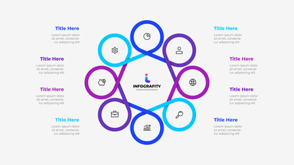 Infographic cyclic diagram with 8 elements. Concept of eight steps or options of business cycle. Vector illustration for presentation.