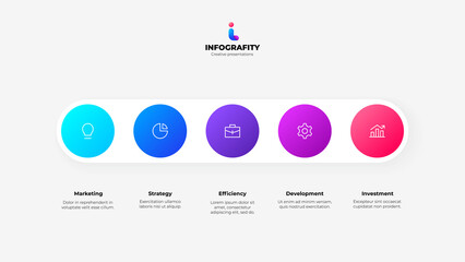 White horizontal stripe with 6 circles in a row. Timeline ingographic.