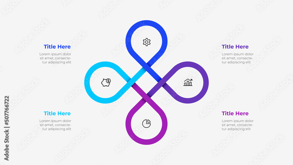 Poster infographic cyclic diagram with 4 elements. concept of four steps or options of business cycle. vect