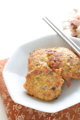 Chinese food, minced pork and tofu pancake with spring onion for comfort food image 