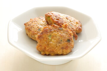 Chinese food, minced pork and tofu pancake with spring onion for comfort food image 