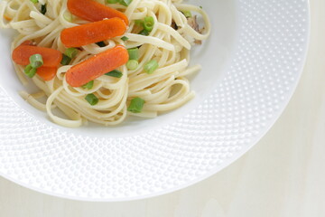 Homemade Italian pasta, dried mullet roe and spring onion fettuccine 