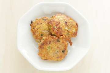 Chinese food, minced pork and tofu pancake with spring onion for comfort food image 