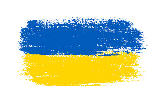 Ukrainian hand drawn flag. Blue and yellow brush strokes on white background. Vector illustration