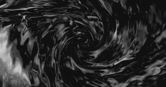 Rotation black abstract oil whirlpool or used engine oil, abstract background animation, seamless loop
