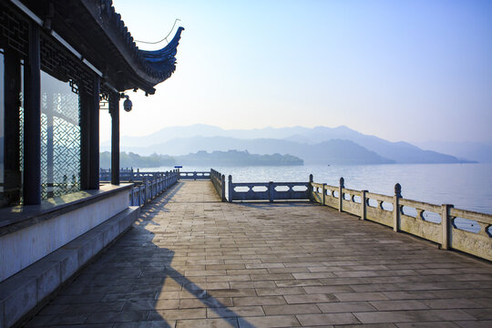 Dongqian lake and remote mountains
