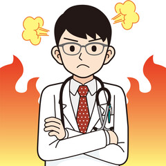 怒る男性医師＿線画