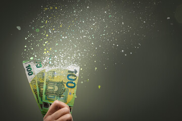 100 euro bills vanish into thin air - obrazy, fototapety, plakaty