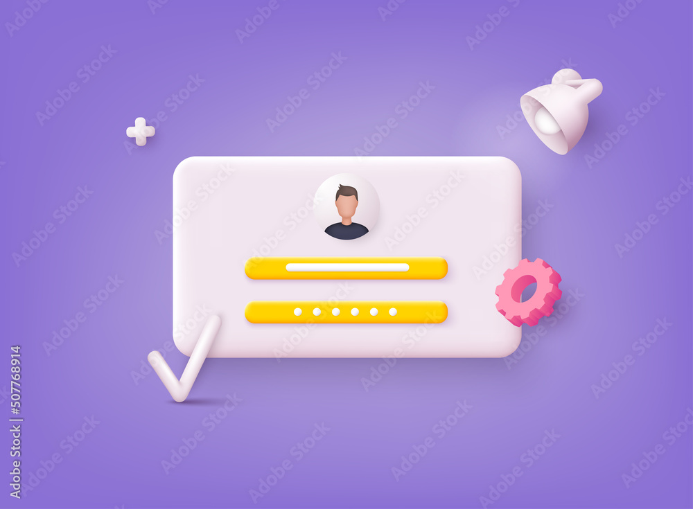 Poster account login and password form page on screen. sign in to account, user authorization, login authen