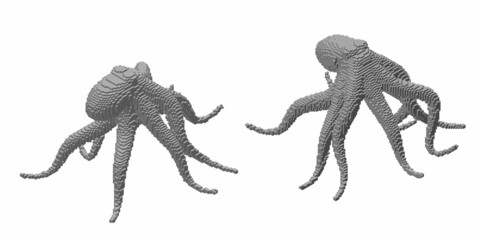 Octopus made from cubes. Voxel art. Futuristic concept. 3d Vector illustration. Isometric projection.