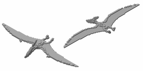 Pteranodon from cubes. Voxel art. Futuristic concept. 3d Vector illustration. Isometric projection.