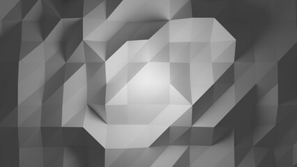 Geometric abstract background. Triangle texture. Tech trend. White black gray bw color gradient mosaic structure modern minimal CG 3D graphic design surface.