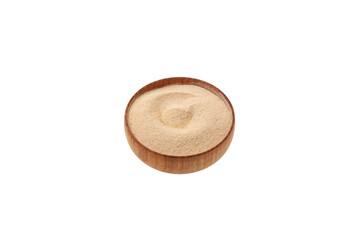Fototapeta na wymiar Date sugar in wooden bowl on white background. top view. No refined sugars. Natural date powder