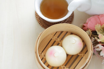 Chinese sweet dumpling, peach bun for yum cha dessert