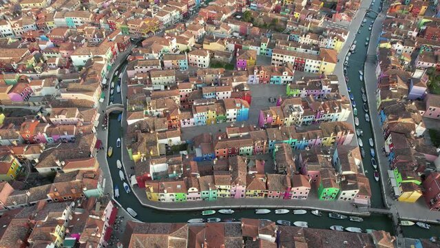 Aerial view of Burano, Venice, Veneto, Italy, Europe.